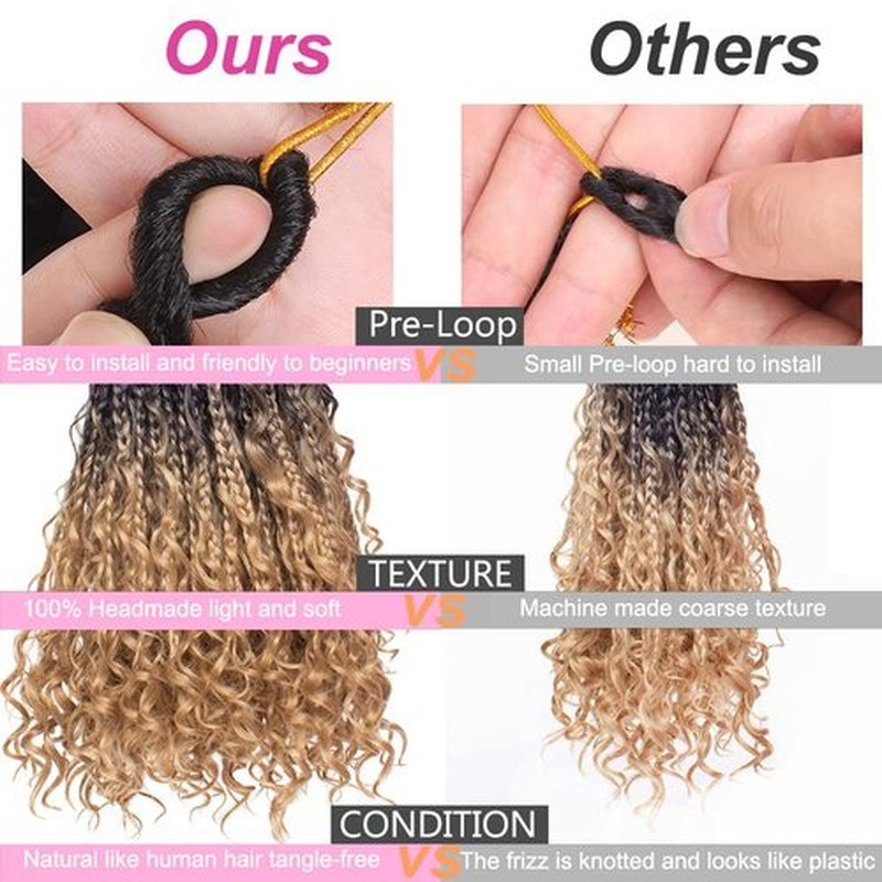 Unionbeauty 14 Inch Boho Box Braids Crochet Hair with Curly Ends Pre-looped 8 PCS Messy Goddess Locs Bohemian Hippie Braids Water Wavy Hair Synthetic Braiding Hair Extension for Black Woman 1B/27#