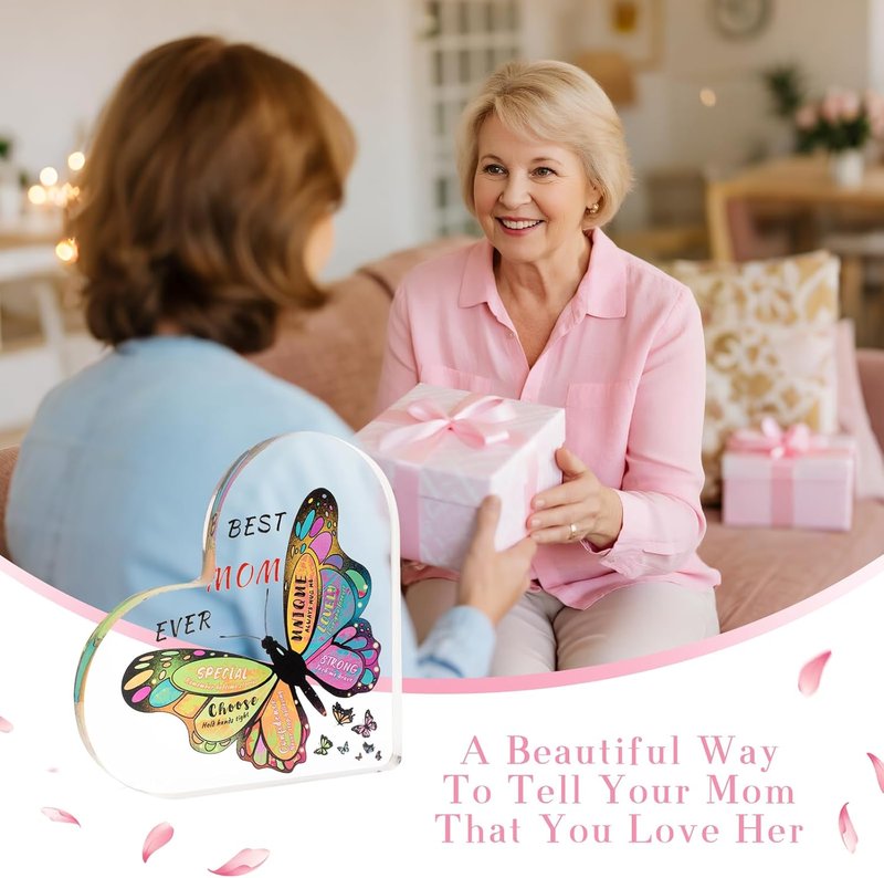 Butterfly Desk Decorations for Mom - Best Mom Ever Gift | Perfect for Birthday, Christmas, Anniversary (5.9 x 5.9 x 0.6 in)
