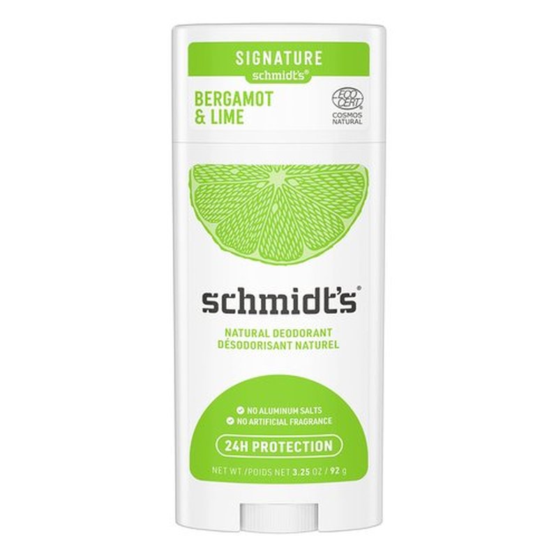 Schmidt's Aluminum Free Natural Deodorant For 24 Hour Odor Protection and Freshness, Bergamot + Lime Vegan, Certified Cruelty Free, 3.25 oz