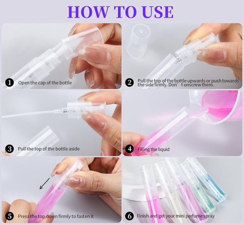 FANDAMEI 60PCS Mini Spray Bottle, 30PCS 3ml Mini Clear Plastic Spray Bottle Empty with 30PCS 5ml Fine Mist Refillable Mini Perfume Bottle. Small Empty Sample Containers Bottle. 3ml/5ml, 60 Pack, Clear