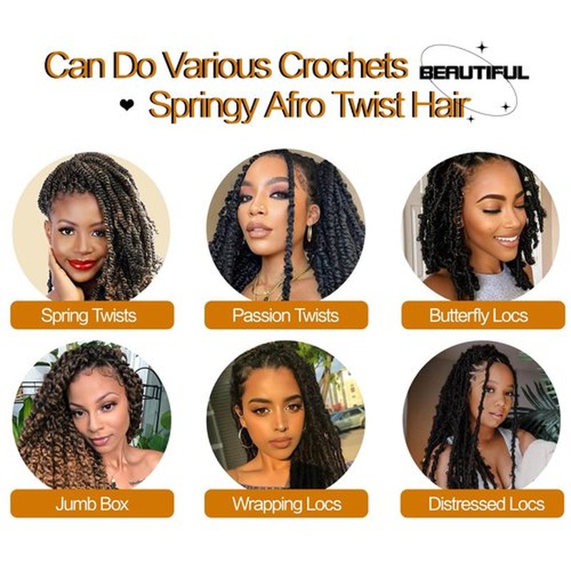 Afro Twist Hair 24 Inch 3 Packs Pre Fluffed Afro Springy Twist Hair Pre Stretched Wrapping Hair for Soft Locs Hair Extension for Marley Twist Hair(24 Inch,3Pack,2#)