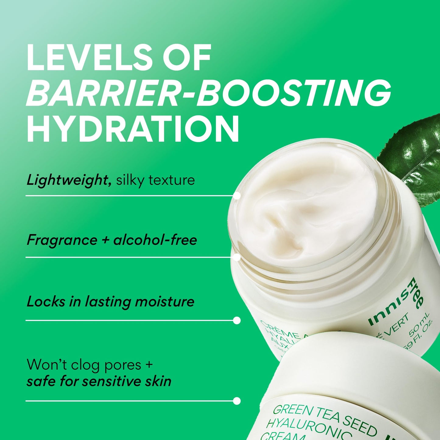 innisfree Green Tea Seed Hyaluronic Acid Cream, Korean Face Moisturizer with Ceramide & Skin Barrier Complex, Fragrance-Free & Non-Comedogenic, Jumbo