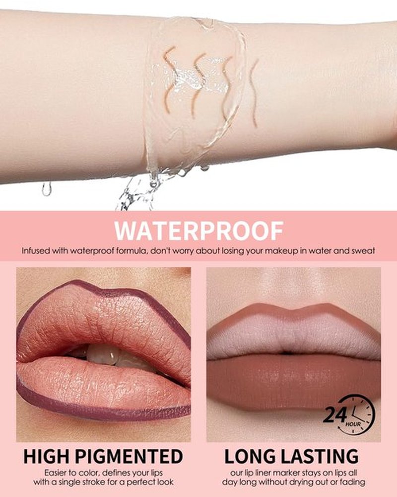 Matte Lip Liner Pencil Set, 12 Colors Creamy Lipliner Crayon, Long Lasting Waterproof Lip Tint Stain, Smooth, High Pigmented, Smudge-Proof Non-Stick Cup Lipstick Makeup Pen, Lip Liners Kit for Women-S