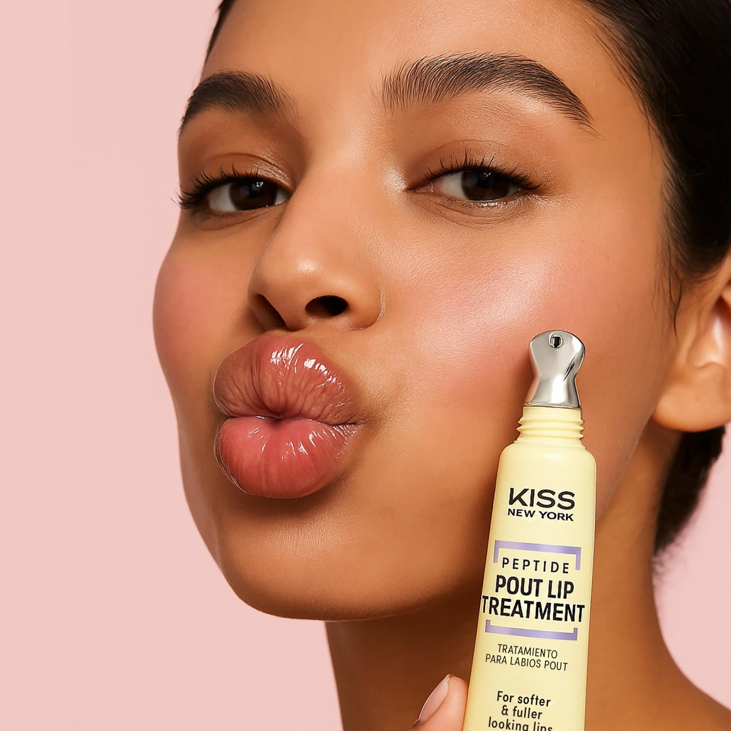 KISS NEW YORK Peptide Lip Treatment, Hydrating & Non-Sticky Plumping Balm, Shea Butter, Castor Oil & Squalane Reduces Look of Fine Lines, Softer & Fuller Lips with Cooling Metal Tip (Unscented Clear)