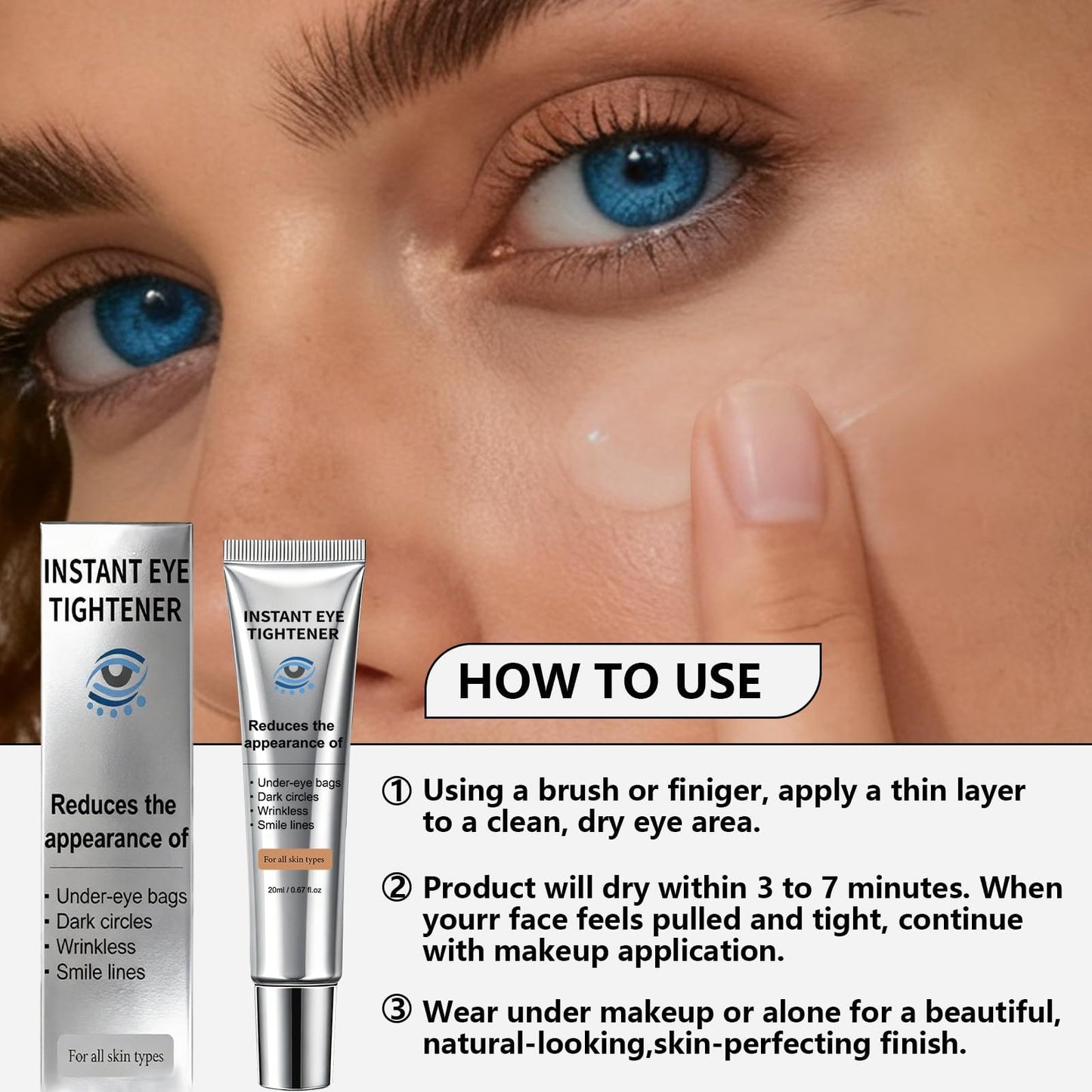 Instant Under Eye Lift Serum - Anti-Aging Formula for Under Bags and Wrinkles, Temporary Eye Tightener Cream Firming Primer Visibly Improves Dark Circles, Fine Lines & Crow's Feet, 1 PC, 0.7 Fl.Oz