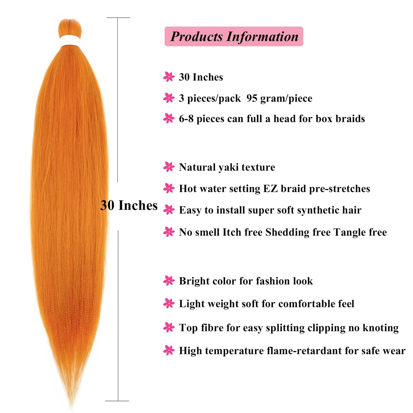UPruyo Burnt Orange Braiding Hair Pre Stretched Kanekalo Prestretched Braiding Hair 30 inch Box Braids Colored Hair Extensions for Braiding Yaki Long Micro Knotless Braiding Hair
