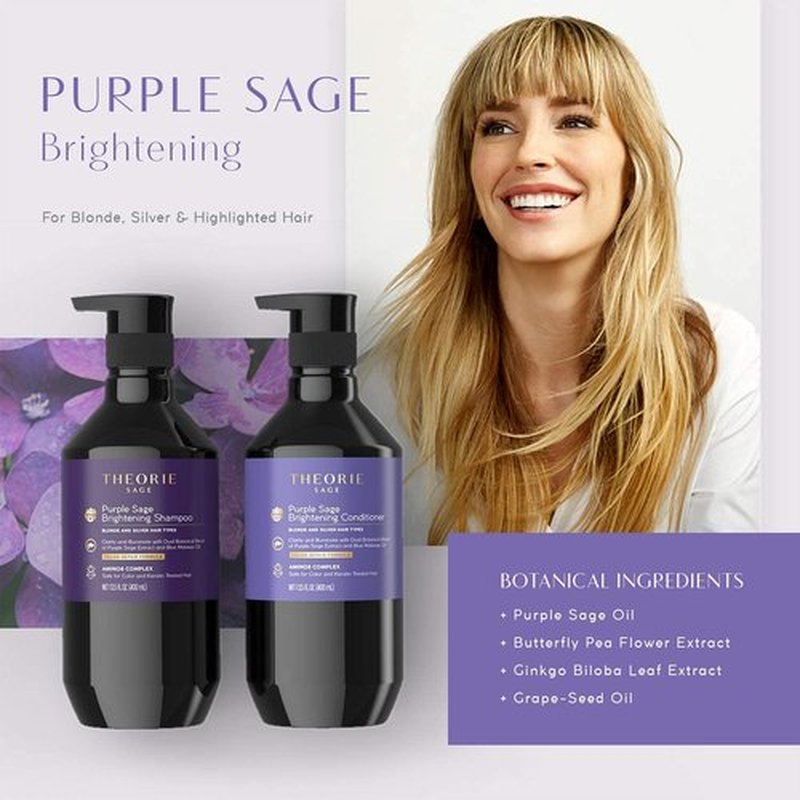Theorie Purple Sage Brightening Conditioner for Blonde, Bleached, Silver, and Grey Hair - Eliminates Brassiness & Yellows | Infused with Argan, Marula, and Grape Seed Oil - 400mL