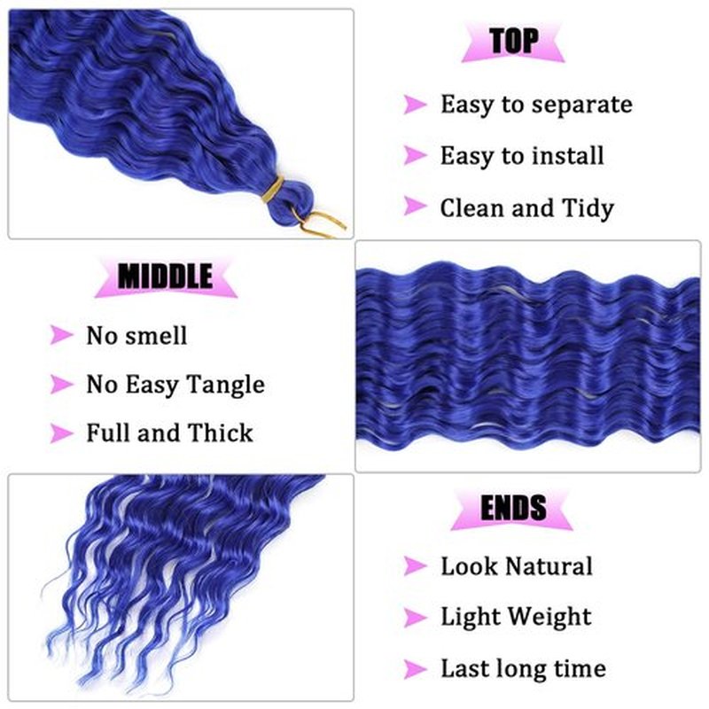 ZRQ Blue Ocean Wave Crochet Hair 30 Inch 7Packs Long Soft Deep Twist Crochet Hair Beach Curl Braiding Hair Wave Synthetic Braiding Hair Water Wave Curly Braiding Hair Extensions #Blue
