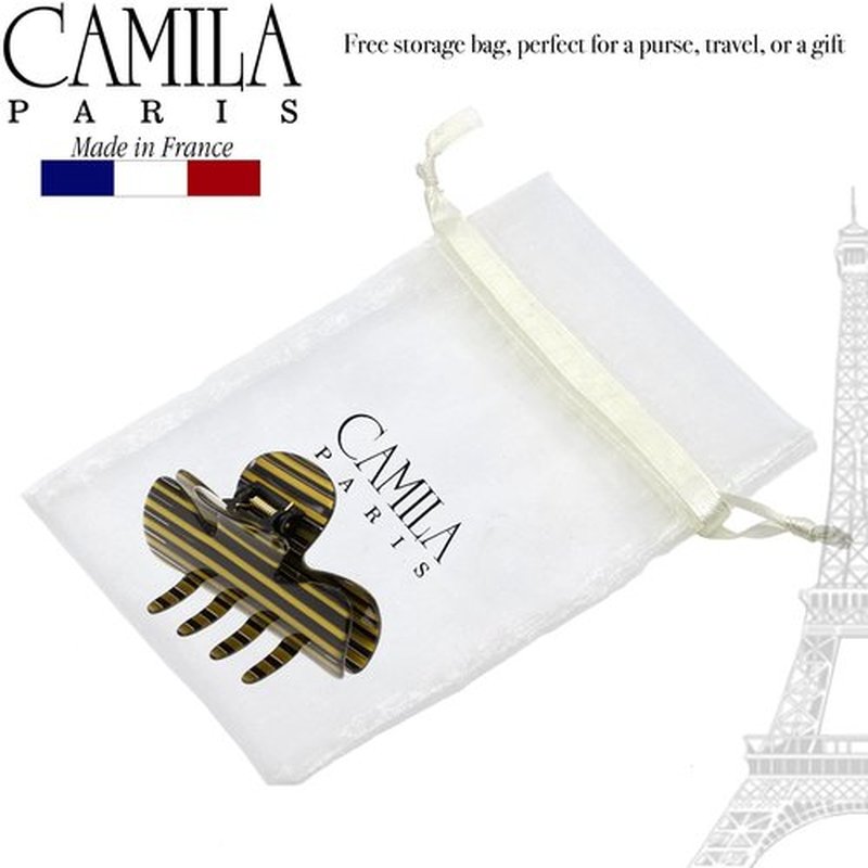 Camila Paris CP3008 French Hair Clip for Women, Small Handmade, Black and Gold, Girls Hair Claw Clips Jaw Fashion Durable Styling Hair Accessories for Women, Strong Hold No Slip Grip, Made in France