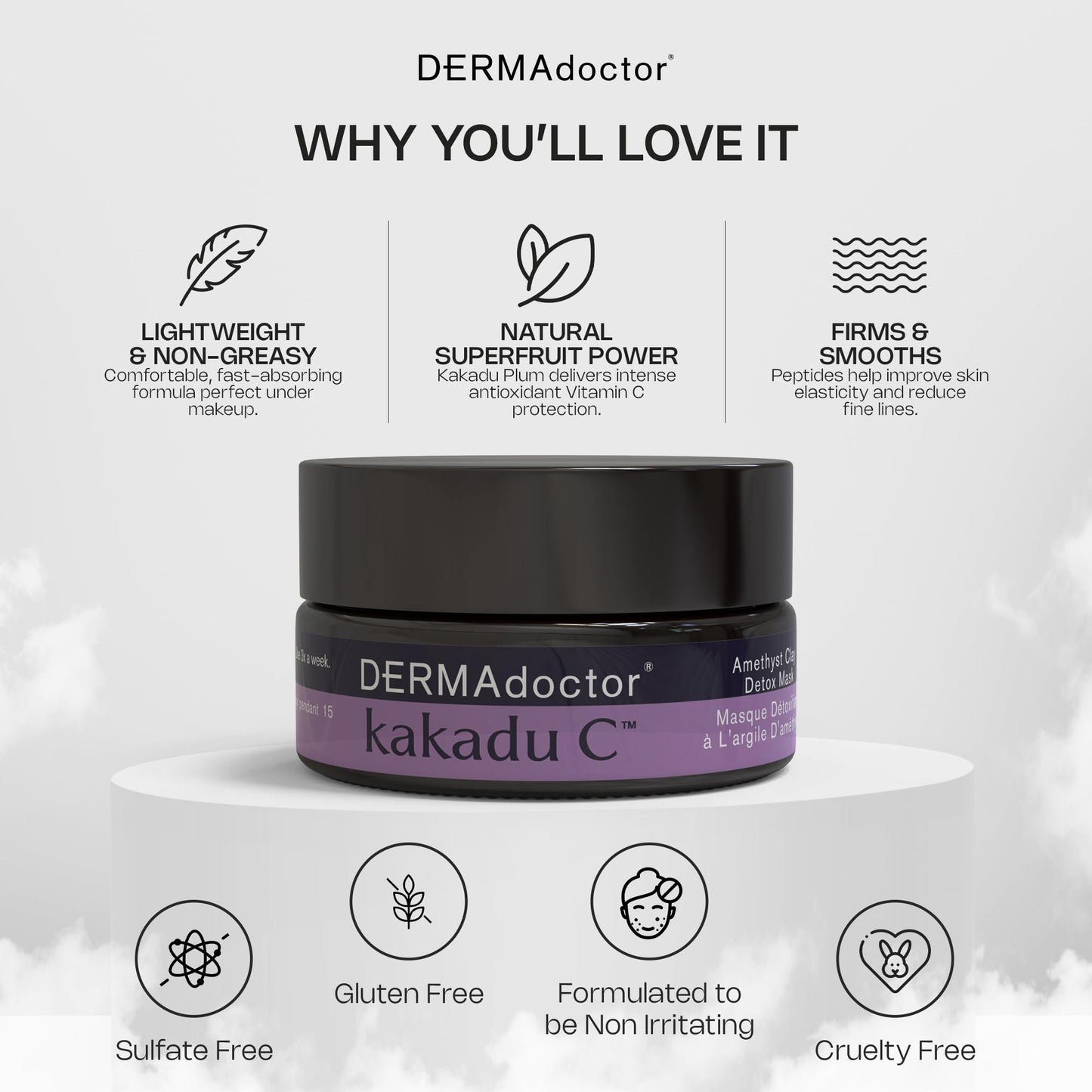 DERMAdoctor Clay Mask for Face with Bentonite & Kaolin Clay – Vitamin C Mask for Face, Pore Minimizer, Facial Detox, Facial Oil Remover, Illuminator, Acne Scar care - 15 Minutes - 1.69 oz