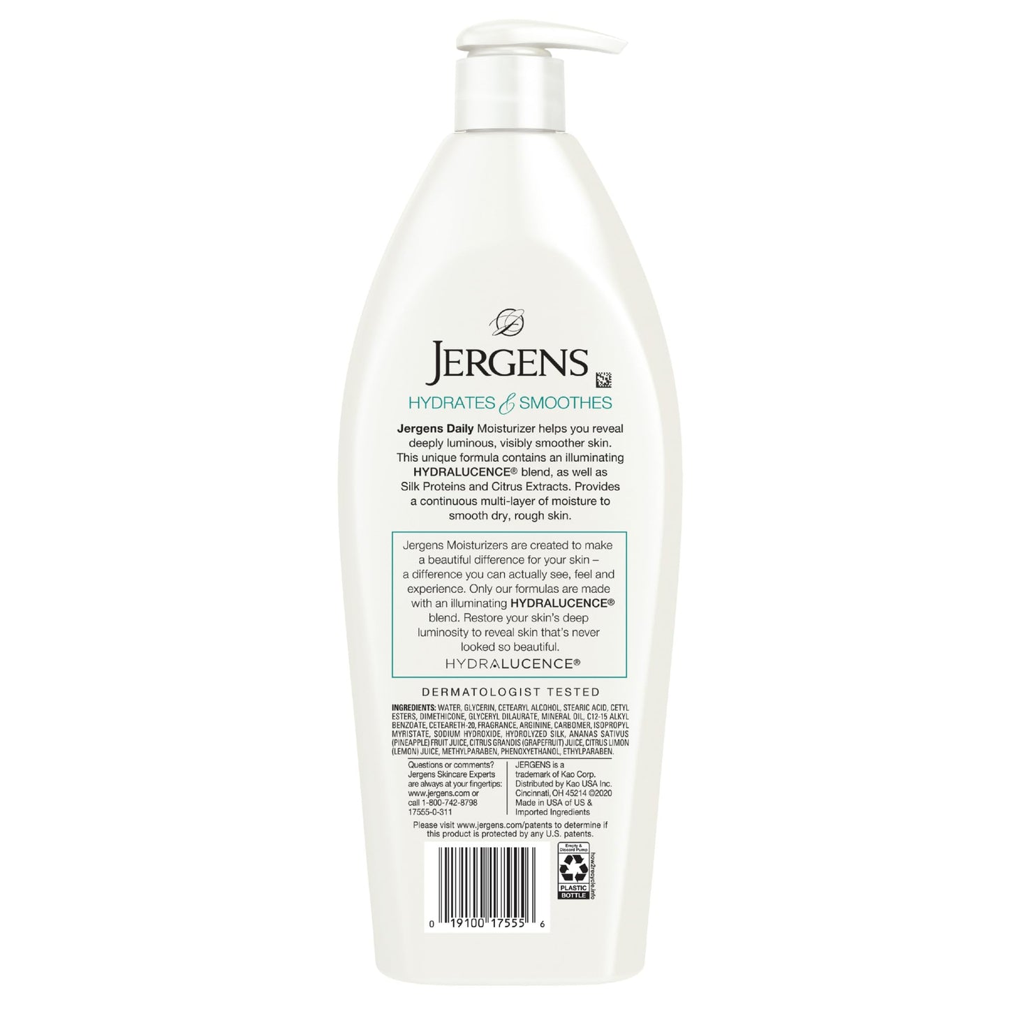 Jergens Daily Moisture Dry Skin Moisturizer, Hand and Body Lotion, with HYDRALUCENCE blend, Silk Proteins, and Citrus Extract, 21 Fl Oz (Pack of 4)