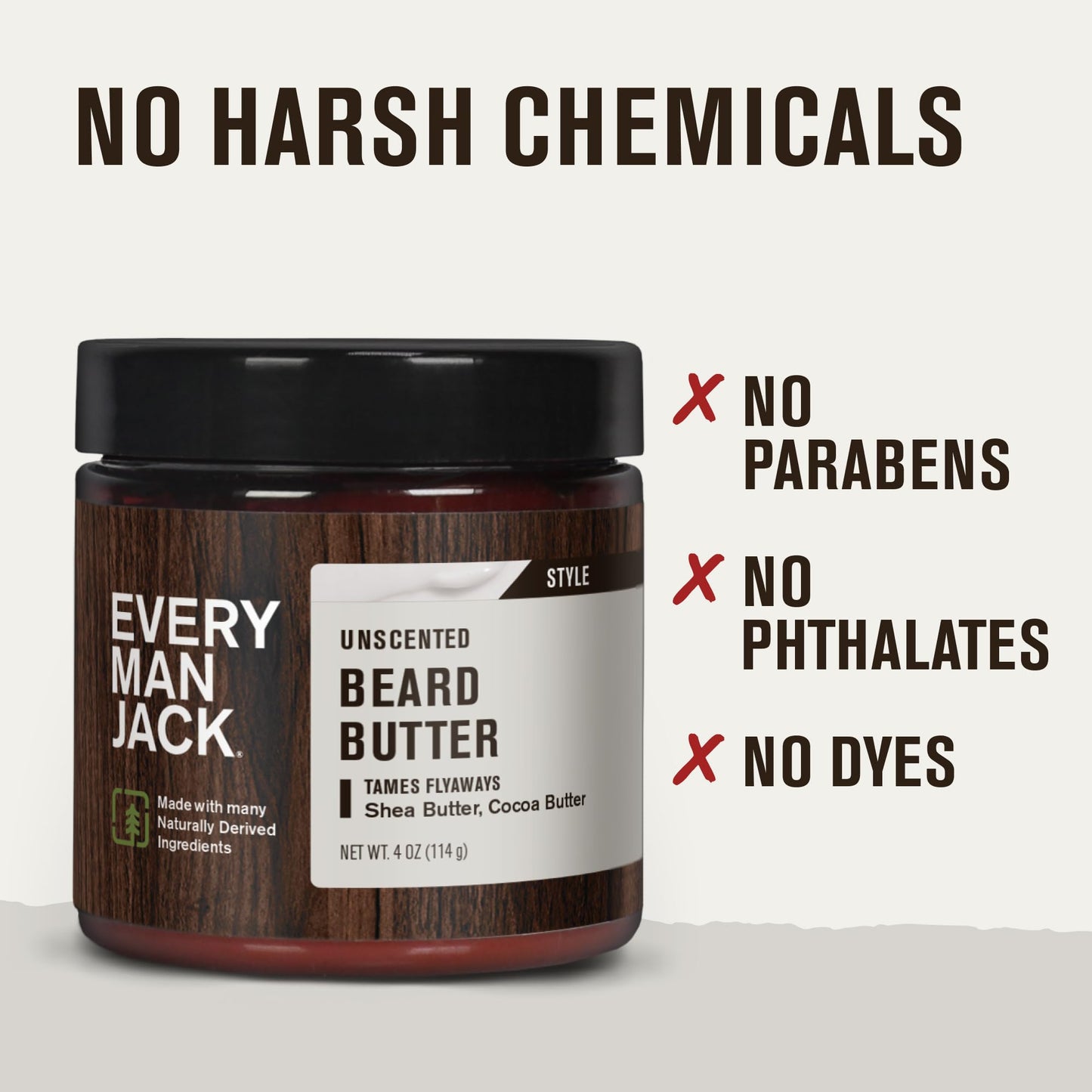 Every Man Jack Unscented Beard Butter - Fragrance Free for Sensitive Skin - Rejuvenates, Hydrates, and Styles Dry, Unruly Beards - Naturally Derived with Shea Butter and Coconut Oil - 4oz (2 Pack)