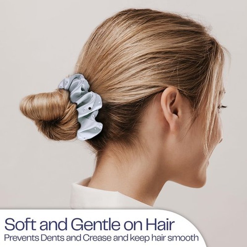 Celestial Silk Mulberry Silk Scrunchies for Hair (Silver, Taupe, Ivory with Rhinestones)