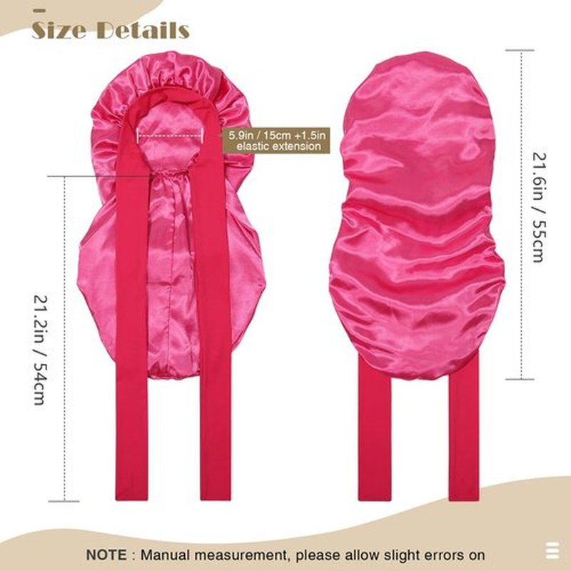 Kids Long Hair Bonnet for Sleeping - Double Layer Girls Elastic Satin Bonnet with Tie Band for Braid Curly Hair (Hot pink)