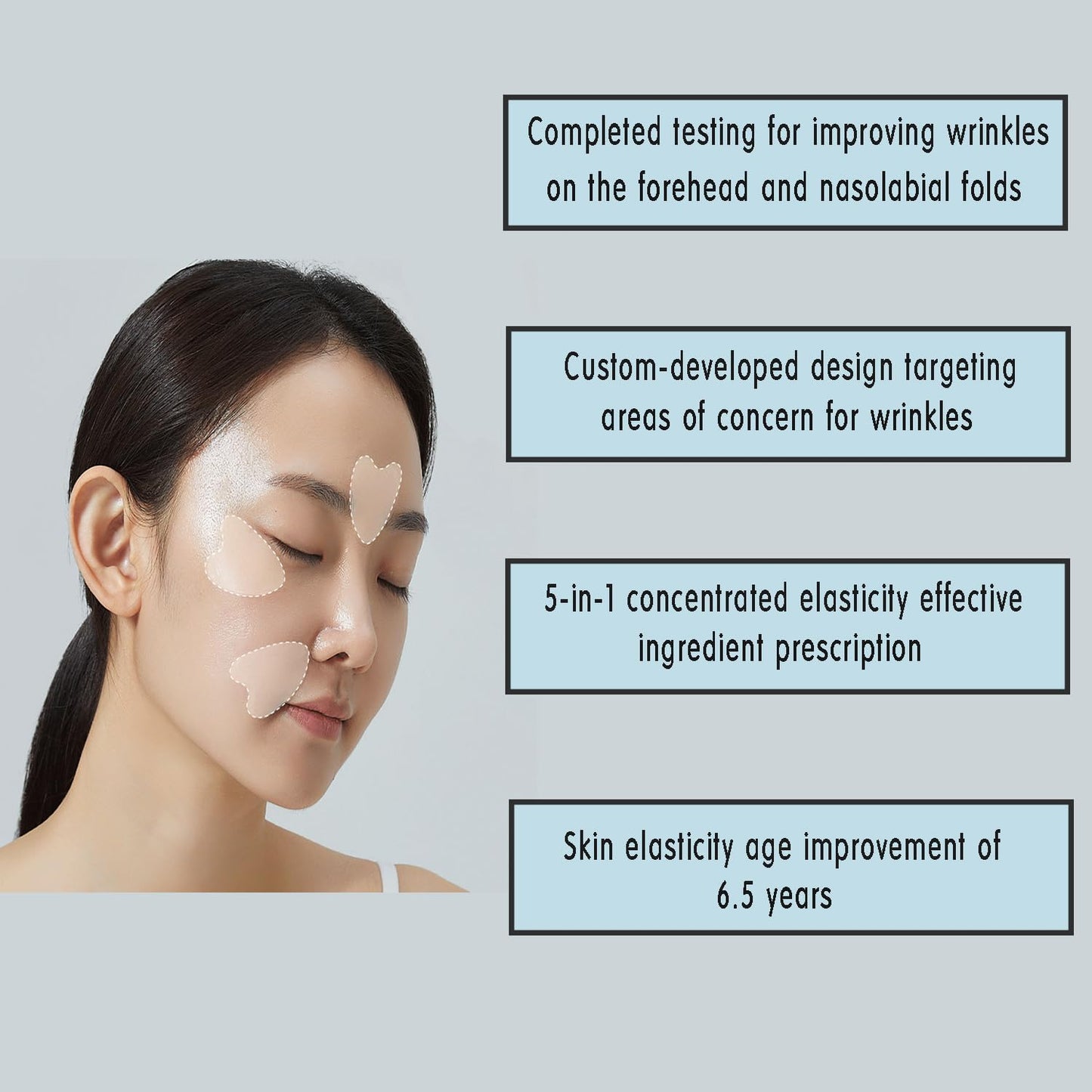 HUECALM HUE CALM Wrinkle Repair Patches - Significant Smoothing Forehead/Eye/Smile Lines, Pack of 24 Patches, Korea Skin Care/Vegan