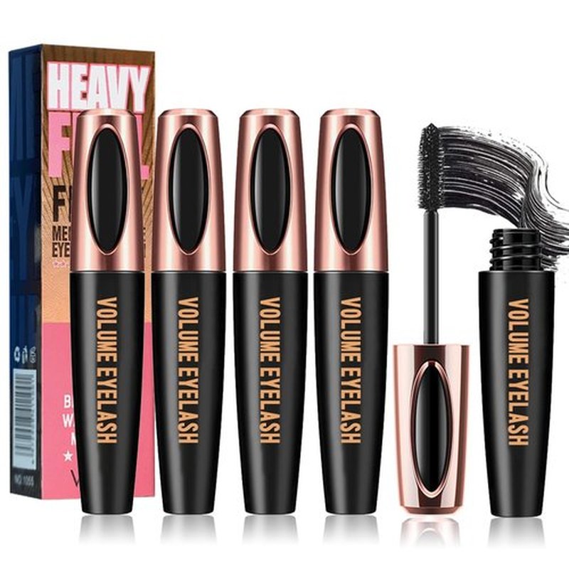 4D Silk Fiber Lash Mascara, Voluminous Fiber Mascara Waterproof & Smudge-Proof Long-Lasting 24 Hours No Flaking Longer Thicker Eyelashes, No Clumping, Extension Stays On All Day (4 Packs)
