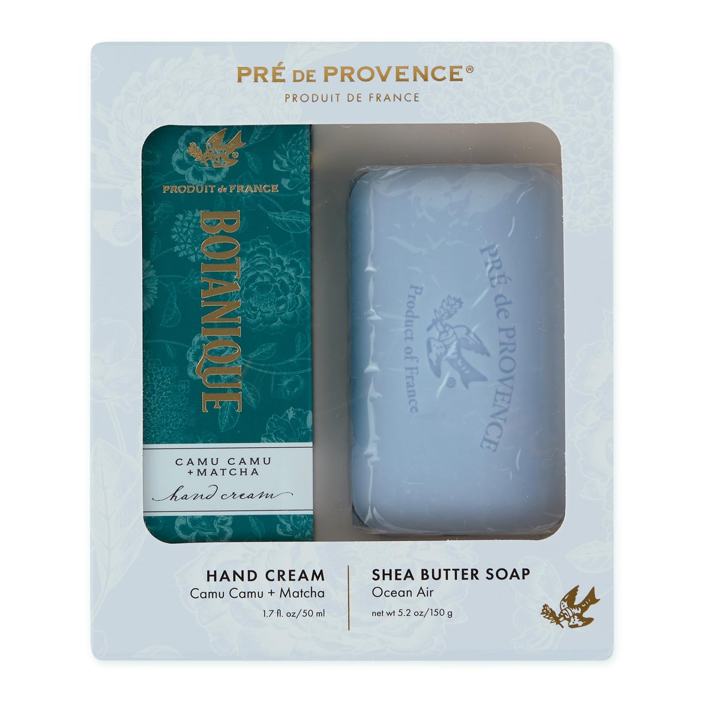 Pre de Provence Botanique 50ml Hand Cream/150g Heritage Soap Bar Gift Set, Camu Camu & Matcha + Ocean Air