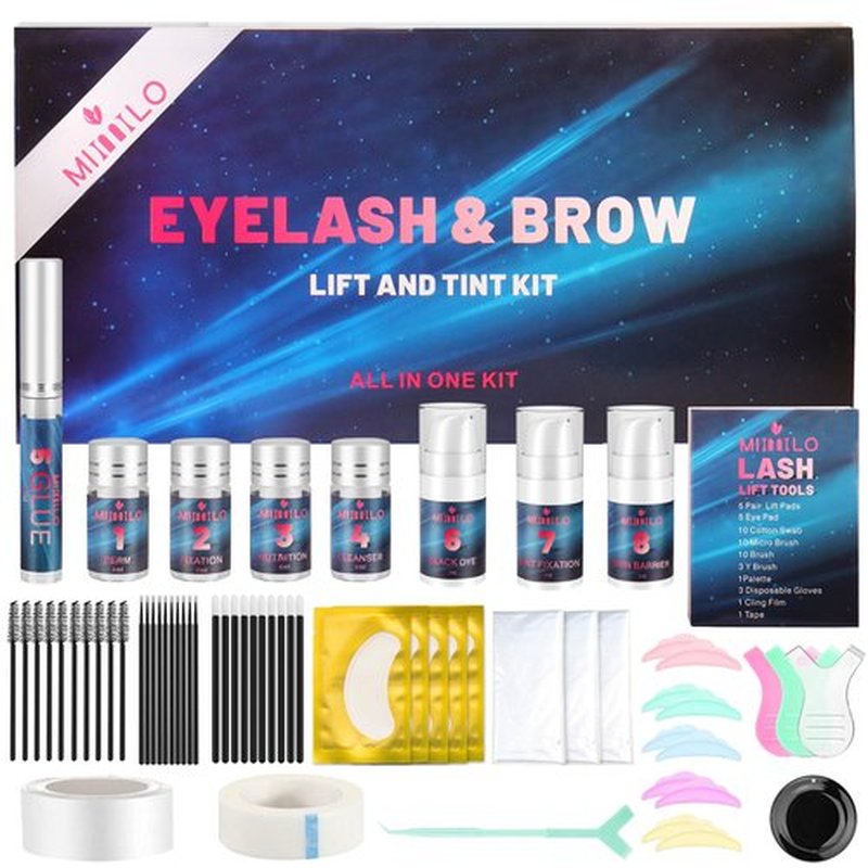 Lash Lift Kit Brow Lamination Kit - 2024 Upgraded 4 in1 DIY Professional Eyelash & Eyebrow Perm Suit with Long-Lasting Black Color for 6-8 Weeks for Salon Home Use