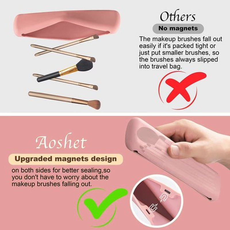 Travel Essentials Makeup Brush Holder, Portable Make Up Organizer, Silicone Cosmetic Bag, Soft and WaterProof Small Makeup Brush Pouch