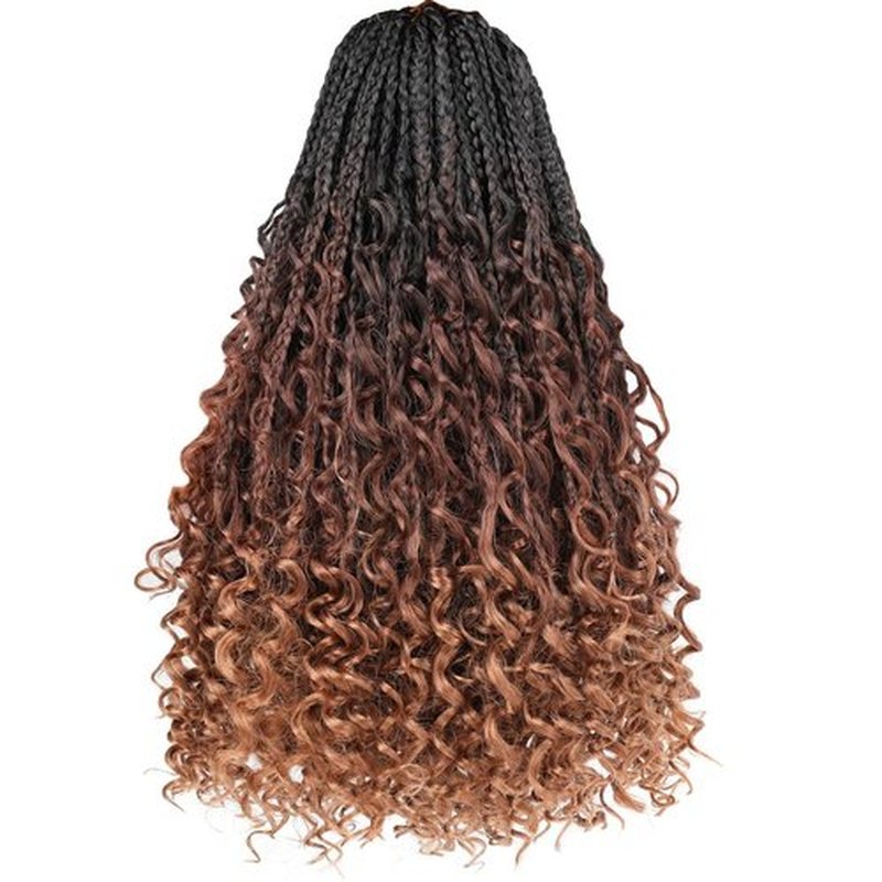Beverlee 14 Inch Boho Box Braids 8 Packs Goddess Box Braids Crochet Hair Bohemian Hippie Braids Braiding Hair Box Braids with Curly Ends Messy Pre-looped Synthetic Crochet Hair for Women 128 Strands