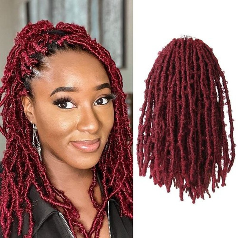 NISEYO NU Short Pre-looped Butterfly Locs Crochet Hair 12 Inch 8 Packs Light Weight & Soft Distressed Locs,118# (Burgundy)