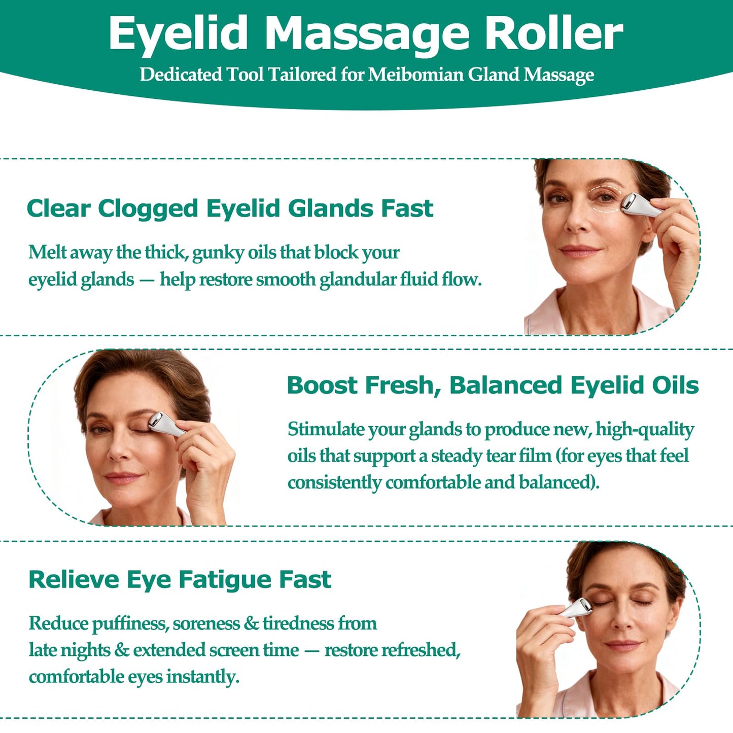 Jepiu Gentle Metal Eyelid Massage Wand for Blocked Glands - Relieves Chalazion, Stye, Dry Eyes, and MGD,Eye Roller for Improves Meibum Flow & Unclogs Oil Glands