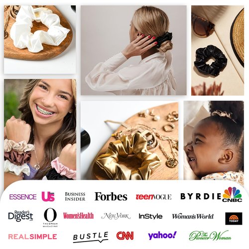 Celestial Silk Mulberry Silk Scrunchies for Hair (Black, Silver, Navy with Rhinestones)