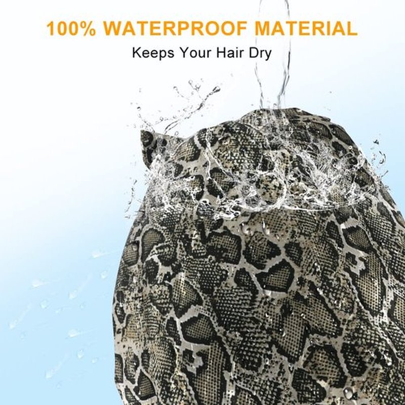 4 pieces of Oome Shower Cap, Improved Design High-Quality Shower Cap for Women, Lightweight,100% Waterproof, Reusable bonnets for black women. (Black Panther+Powde Point+Blue Panther+Snakeskin)