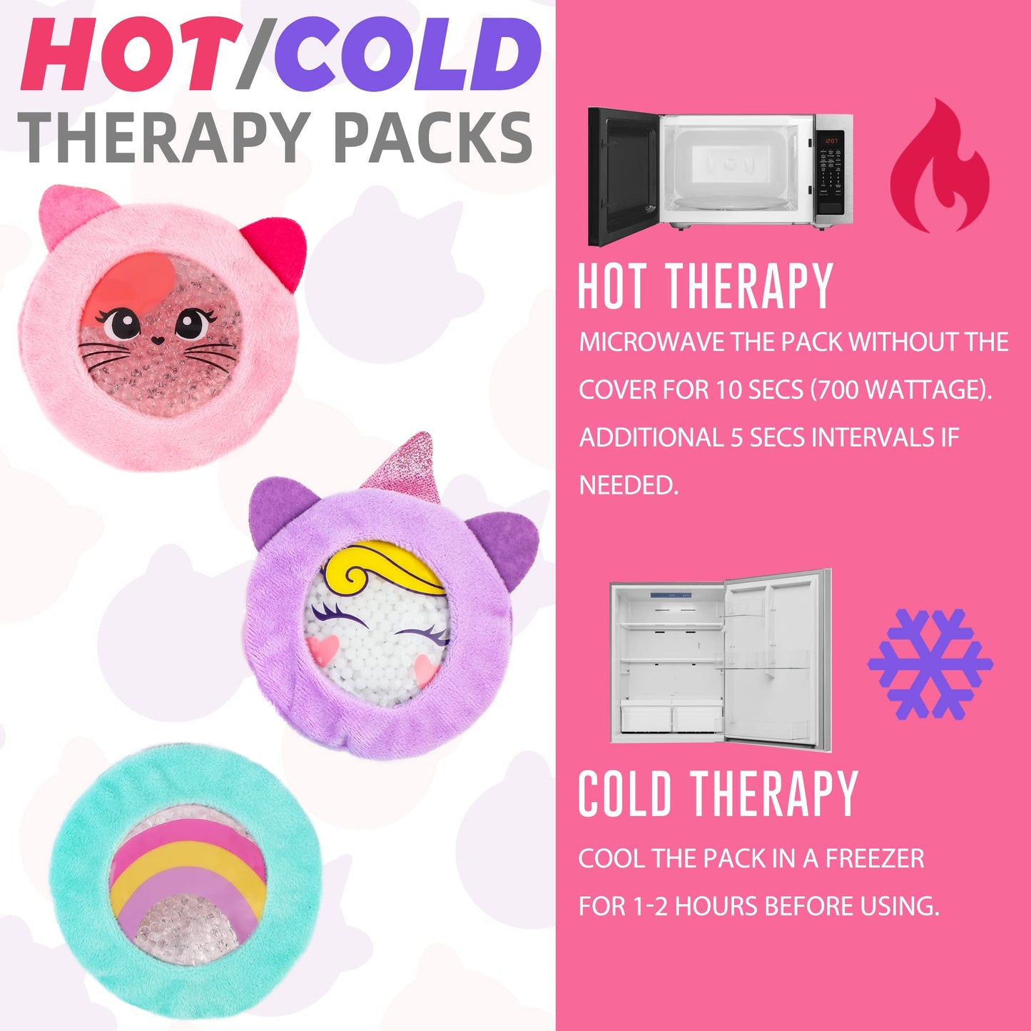 LotFancy Kids Ice Packs for Boo Boos, 3 Pack, Reusable Hot Cold Packs with Cute Plush Sleeves, Small Round Gel Pads for Injuries, Headache, Fever, Wisdom Teeth, Pain Relief, 4.75”