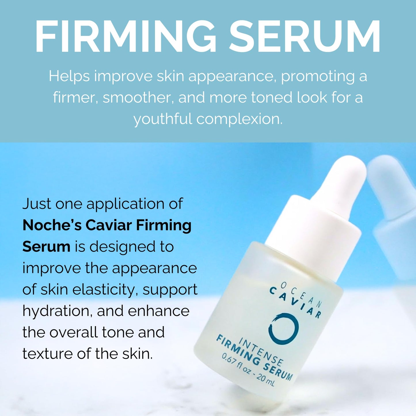 Noche Y Dia Caviar Intense Firming Serum - Anti Aging Face Serum with Vitamin E - Firm & Lift Skin - Targets Fine Lines & Wrinkles - 20mL (.67 fl oz)