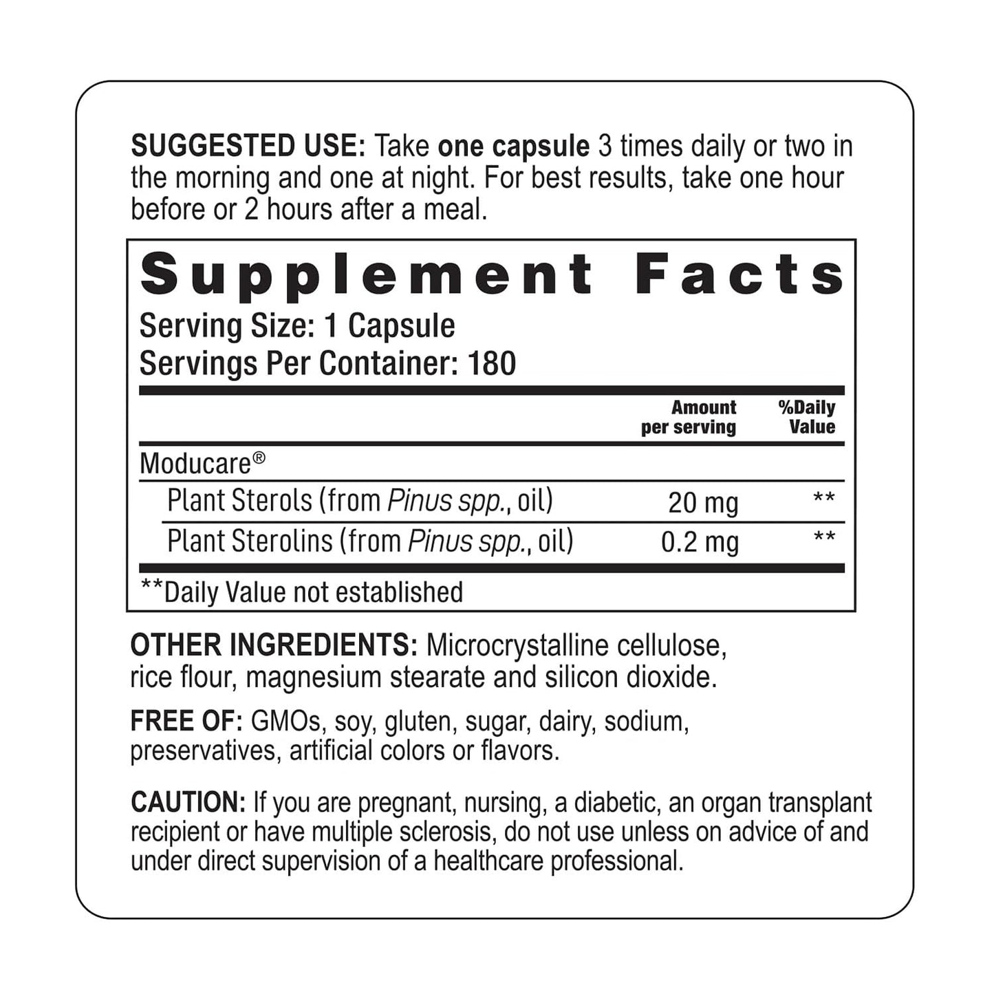 Moducare Daily Immune Support, Plant Sterol Dietary Supplement, 180 vegetarian capsules
