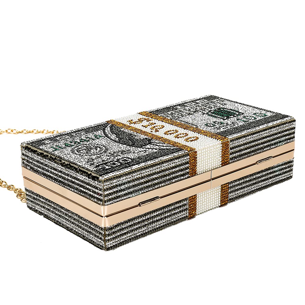 Classic Dollar Style Evening Bags With Diamond Shoulder Bag Wallet Clutch Gray