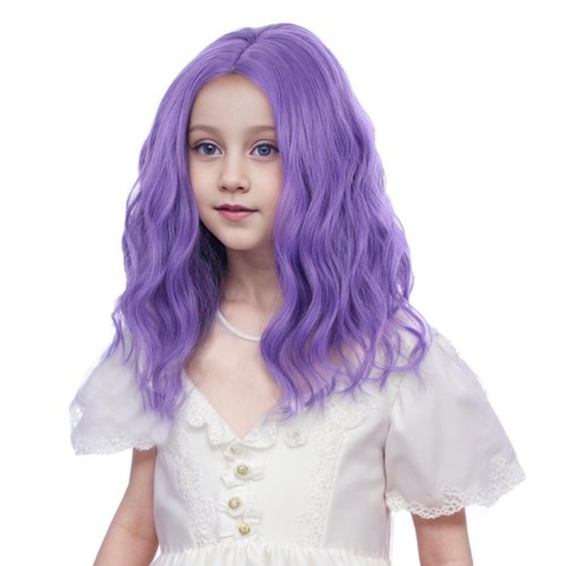 Ufindcos Purple Wig for Children Short Lavender Wig Short Curly Wavy Kids Wig Girls Side Part 13 Inches Synthetic Wig with Wig Cap