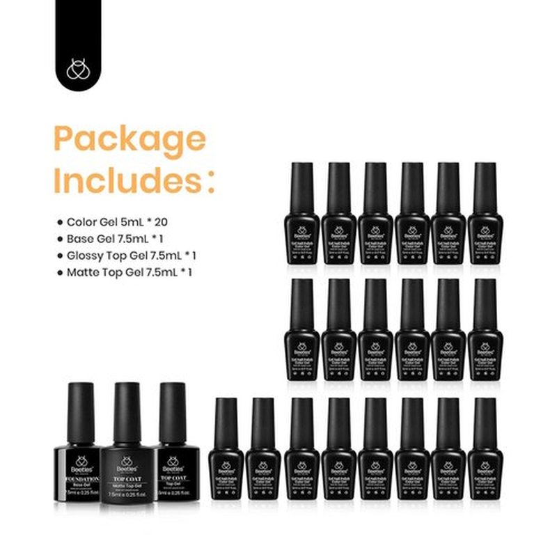 Beetles Gel Nail Polish Set 20 Colors Pink Red Sparkle Glitter Black Gel Polish with 3Pcs Base Top Coat Soak off Uv Spring Nail Polish Manicure Kit Gifts for Women Girls
