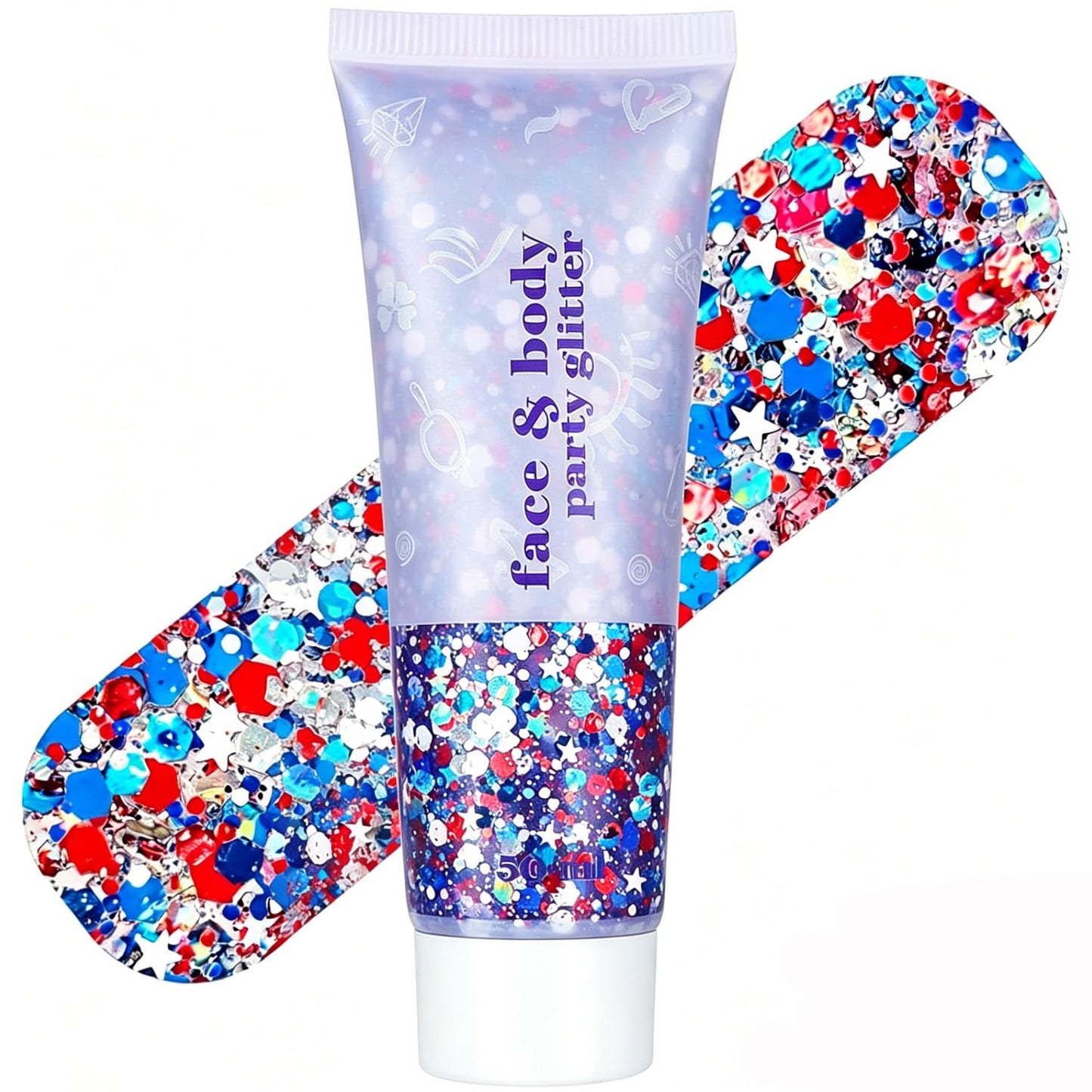 Red White and Blue Body Glitter, 4th of July Glitter Stick, Hair Glitter for Kids, 4th of July Outfits for Women, Self-Adhesive Face Glitter Makeup for Patriotic Independence Day and Veterans Day