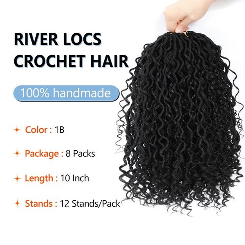 Goddess Locs Crochet Hair For Black Women 10 Inch 8 Packs Faux Locs Crochet Hair Crochet Locs Crochet Hair Pre Looped Crochet Locs River Locs With Curly Ends (1B#)