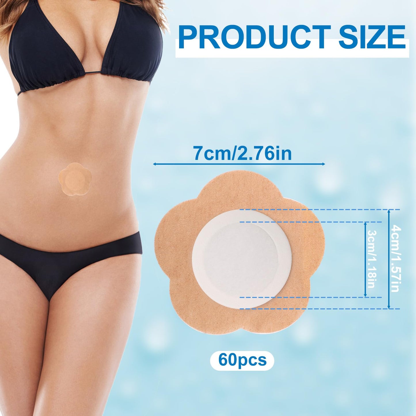 lasuroa 60 Pcs Plum Blossom Castor Oil Pack Wrap for Belly Button, Self-Adhesive Disposable Spunlace Cloth Castor Oil Belly Button Patch with Cotton, Oils Not Included (Skin Color)