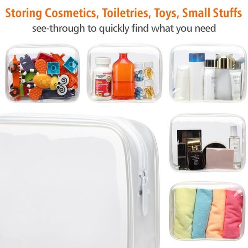 PACKISM Clear Makeup Bags - 2 Pack Quart Size Travel Bag TSA Approved Clear Travel Bags for Toiletries, Clear Cosmetic Bags Carry on Clear Toiletry Bag TSA Approved Toiletry Bags, White