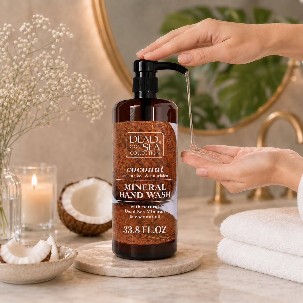 Dead Sea Collection Hand Soap Pump Coconut - Hand Wash Liquid with Dead Sea Minerals and Coconut Oil - All Skin Types Moisturizing & Nourishing - Pack of 2 (33.8 Fl Oz Each) - 67.6 Fl Oz