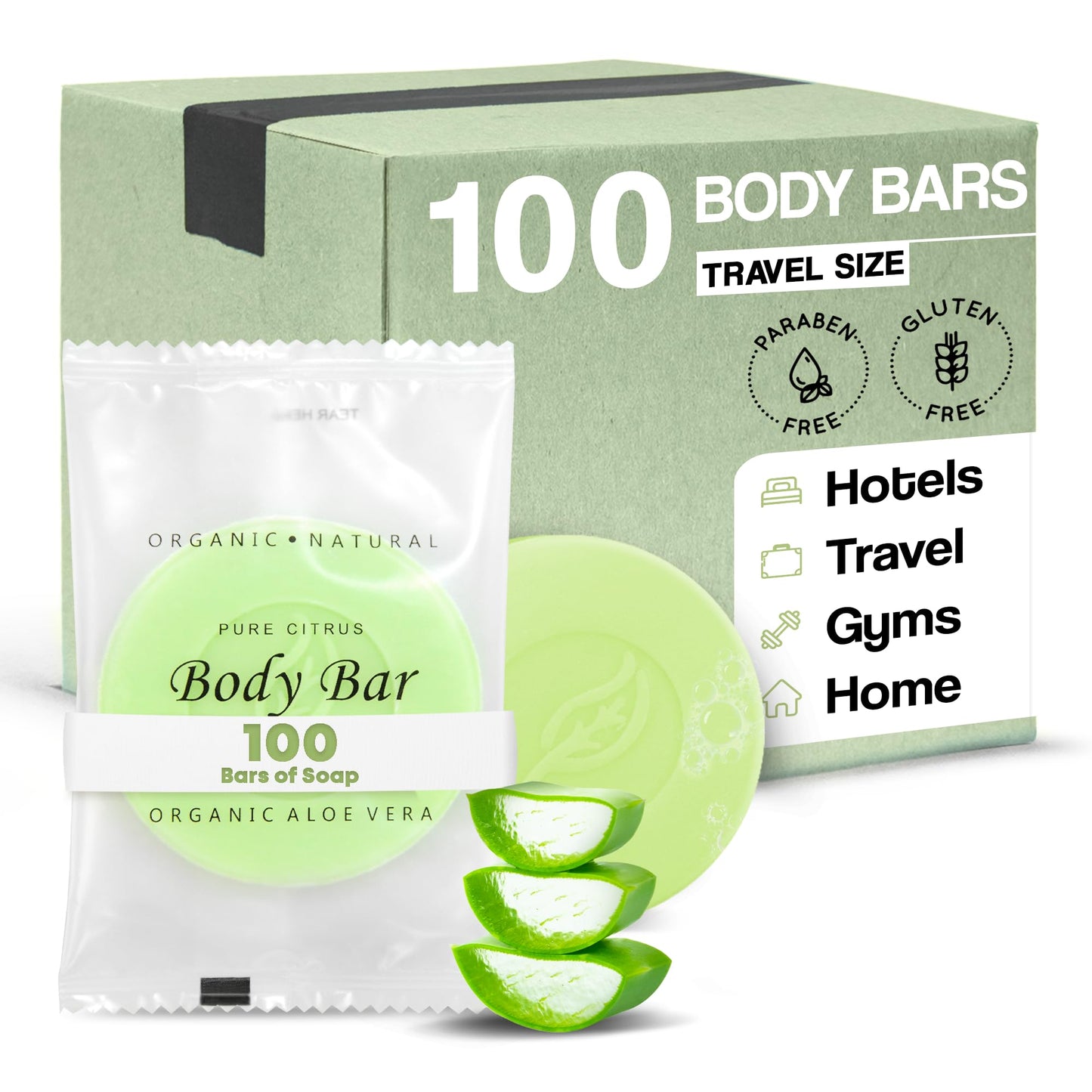 Travel Size Hotel Body Bar Soap 100 Count 1 oz Bars Guest Amenities for Vacation Rentals and Short Term Rentals Paraben Free Lemon & Chamomile Scent Infused with Aloe and Olive Oil by Desert Breeze