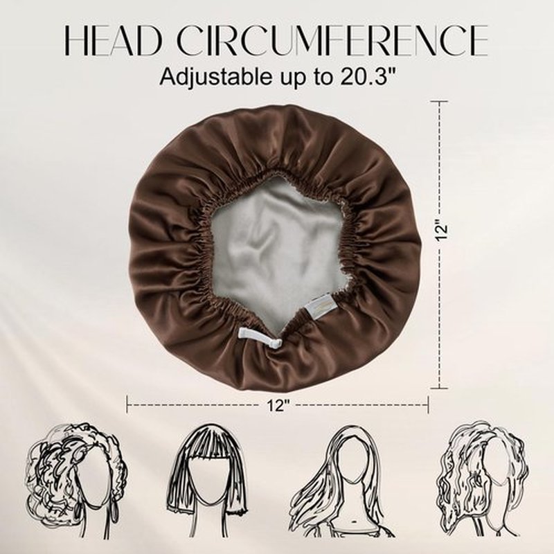 ZIMASILK 100% Mulberry Silk Bonnet for Sleeping Women Long Hair Double Layer Silk Hair Wrap with Adjustable Band Natural Silk Bonnet for Hair Care Stay On Head (1Pc, Chocolate)