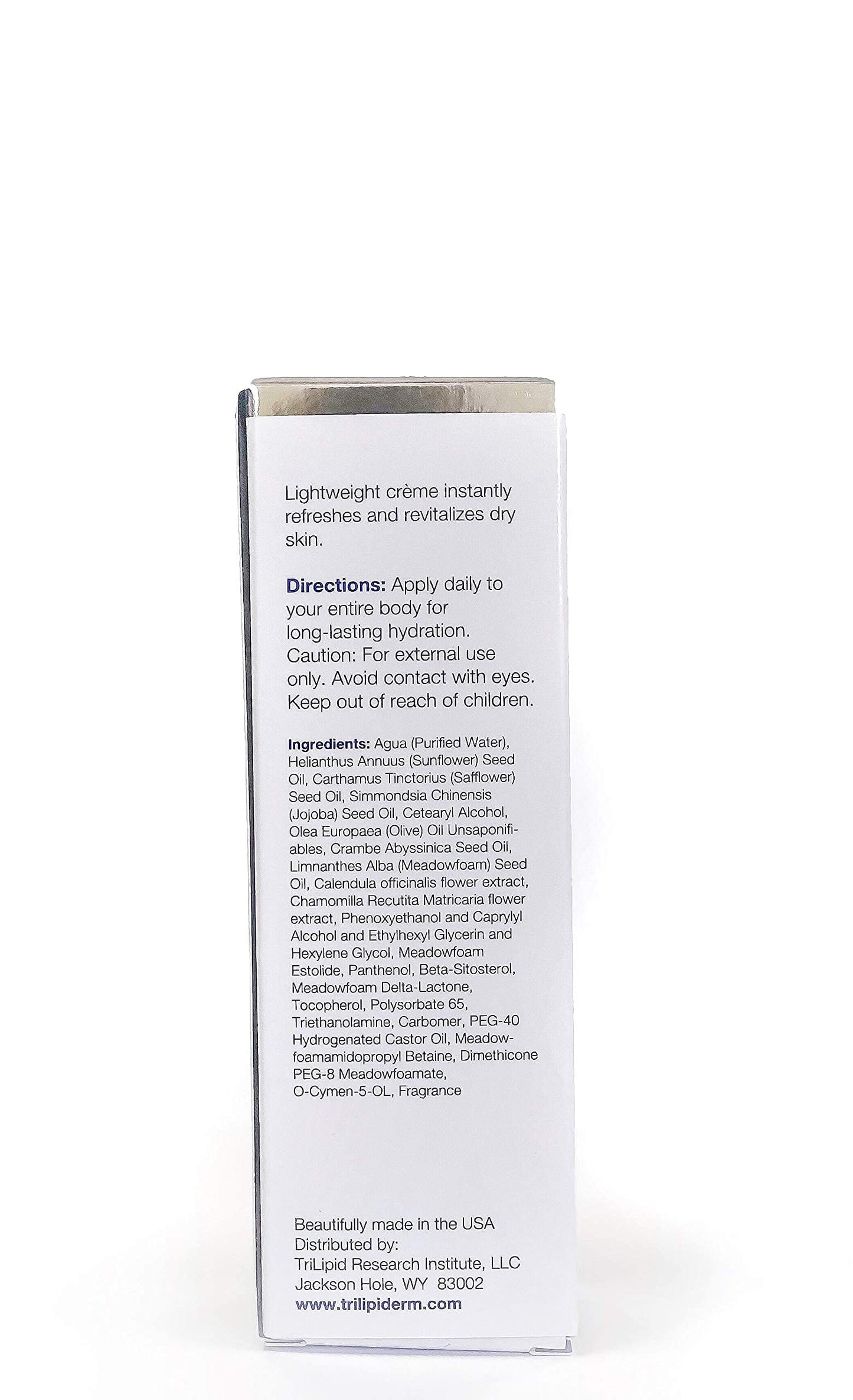 Trilipiderm All-Body Moisture Retention Crème – Plant-Based All-Day Lightweight Hydration for Body and Face, Meadowfoam, Lipid Replacement, Travel-Size TSA-Approved 3 Ounce Tube