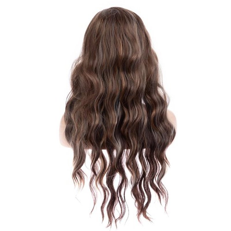 Wiwige Long Wavy Brown Wig for Women Middle Part Curly Mixed Brown Wig Heat Resistant Synthetic Hair Wigs for Daily Use