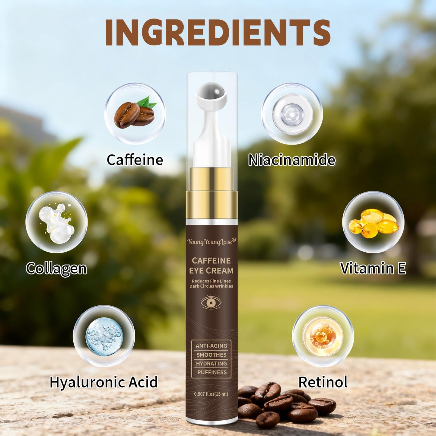 6% Caffeine Eye Cream with Retinol, Niacinamide & Collagen - Anti-Aging Under Eye Cream for Dark Circles, Puffiness, Fine Lines & Wrinkles - Smoothing & Hydrating Eye Cream for Women & Men, 0.507oz