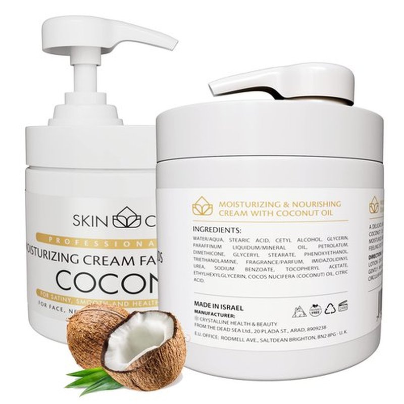 Skin Care Coconut Oil 3-in-1 Moisturizer Face Cream, Neck and Hands - Treatment for Crepey Skin, Wrinkles and Sagging - Daily Lotion for All Skin Types - 16.9 fl. oz.