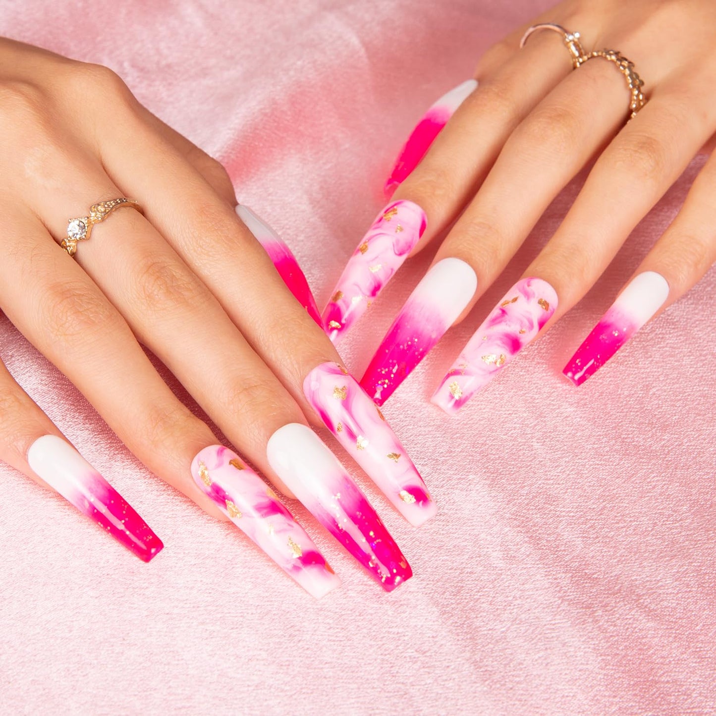 LOVFUL Press on Nails Light in Heart | Handmade with Full Covered Crystals | Reusable Fake Nails | Coffin Mid length 1.7 in | H24-M