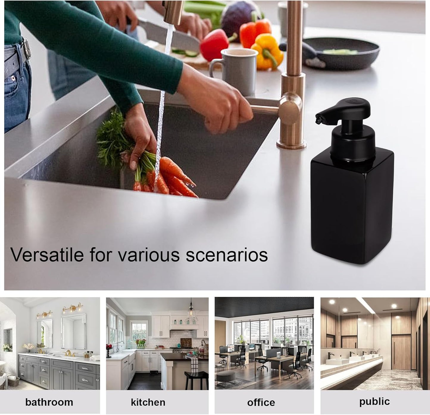 Automatic Foaming Soap Dispenser - Touchless Rechargeable Foam Pump for Kitchen & Bathroom | Black