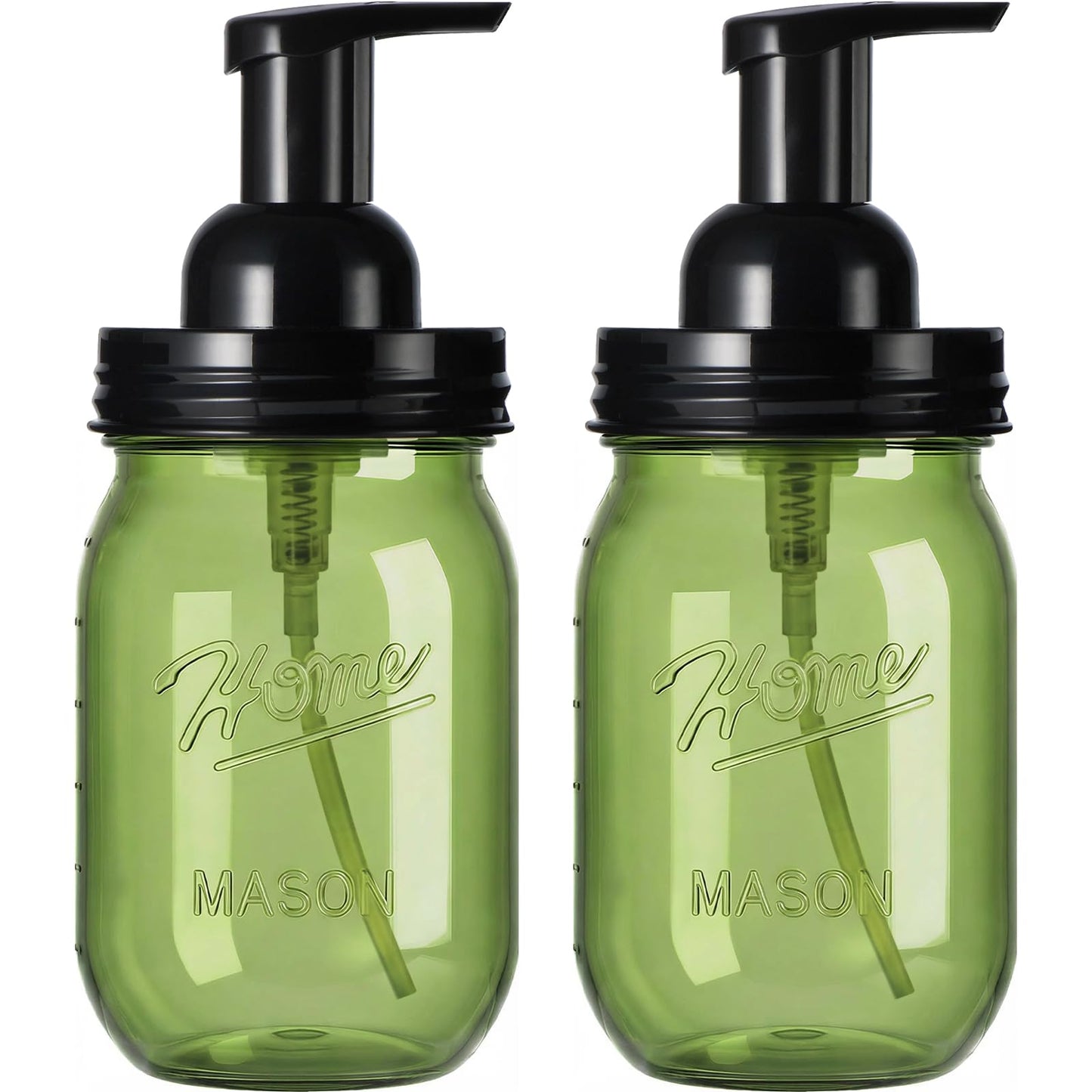 Amolliar Plastic Mason Jar Foaming Soap Dispenser Pump Lid, 16oz Foam Soap Dispenser with Cute Lables - Green Refillable Hand Soap Dispenser for Bathroom Kitchen Shower (2 Pack, Black)