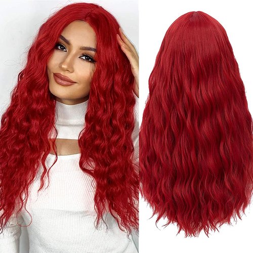 Wiwige Red Wig Long Curly Wavy Middle Part Wigs for Women Synthetic Natural Looking Party Halloween Cosplay Wig 25"
