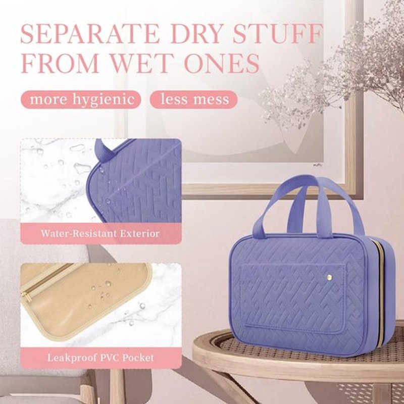 HOTOR Travel Toiletry Bag for Women with Hanging Hook - Portable Cosmetic Case, Toiletry Bag for Traveling Women, Waterproof Travel Essentials, Large, Aegean-Blue